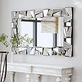 Chende Decorative Mirrors for Wall, 47'' x 32'' Large Living Room Mirror with 3D Glass Beveled Frame, Rectangle Modern Accetn