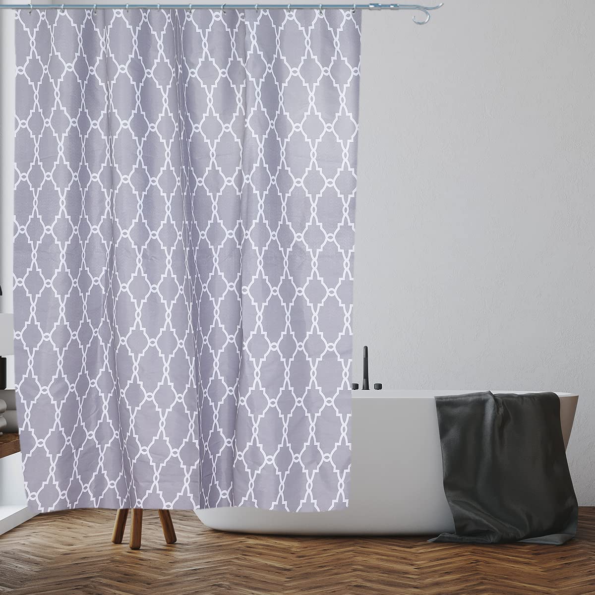 VIROSA Grey Moroccan Shower Curtain for Bathroom Anti Mould, Mildew Resistant | Size 28 x 18 x 5 cm | Water Repellent Fabric | 100% Polyester — image 1