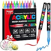 Guangna Acrylic Paint Markers,24 Colors with Direct-Liquid Ink Control System, Professional-Grade Paint Pen for Rock Painting, Canvas, Glass, Plastic, Fabric & Creative Crafts