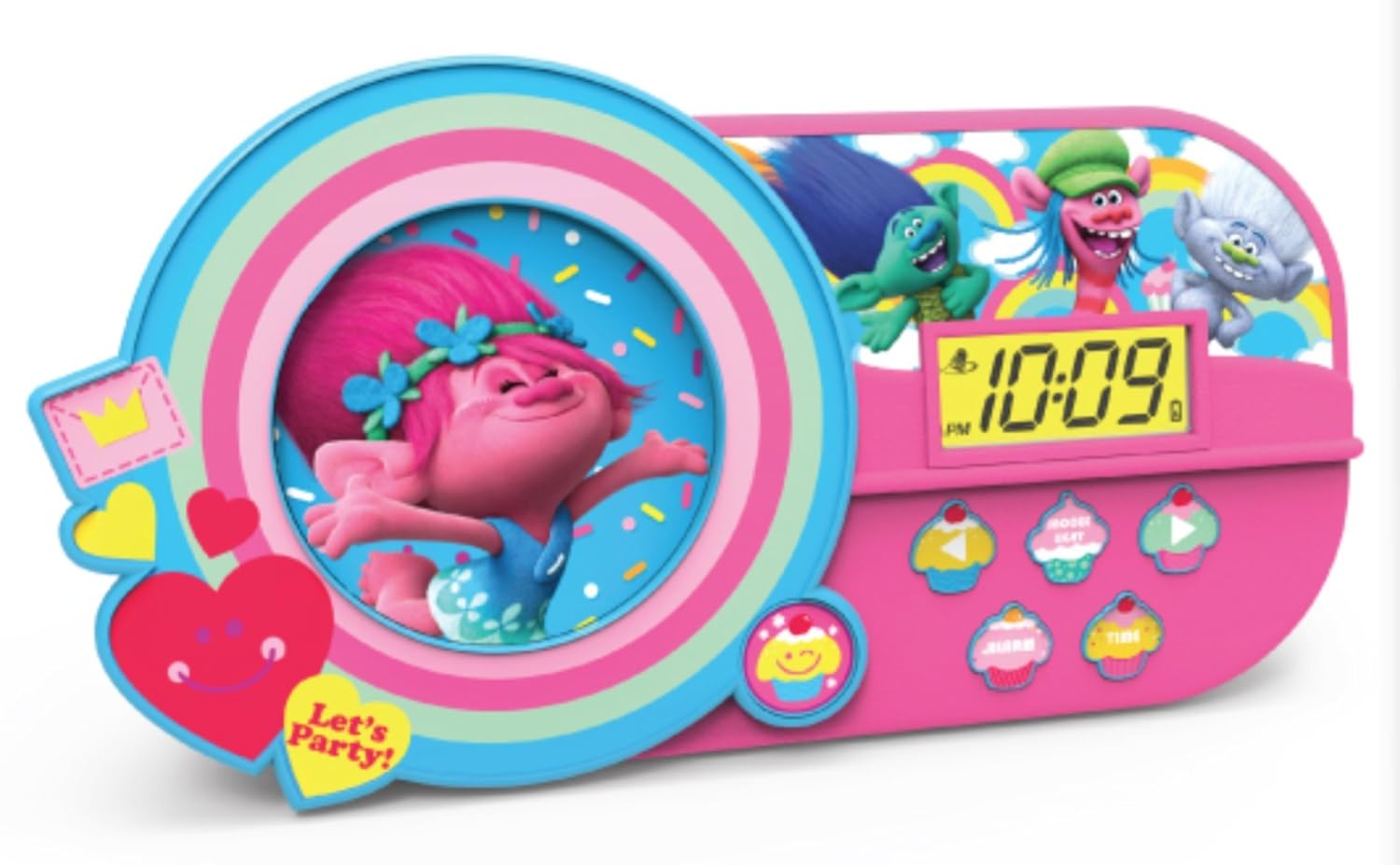 Trolls Alarm Clock Music Night Light Girls Bedroom Decor Pink Toddler