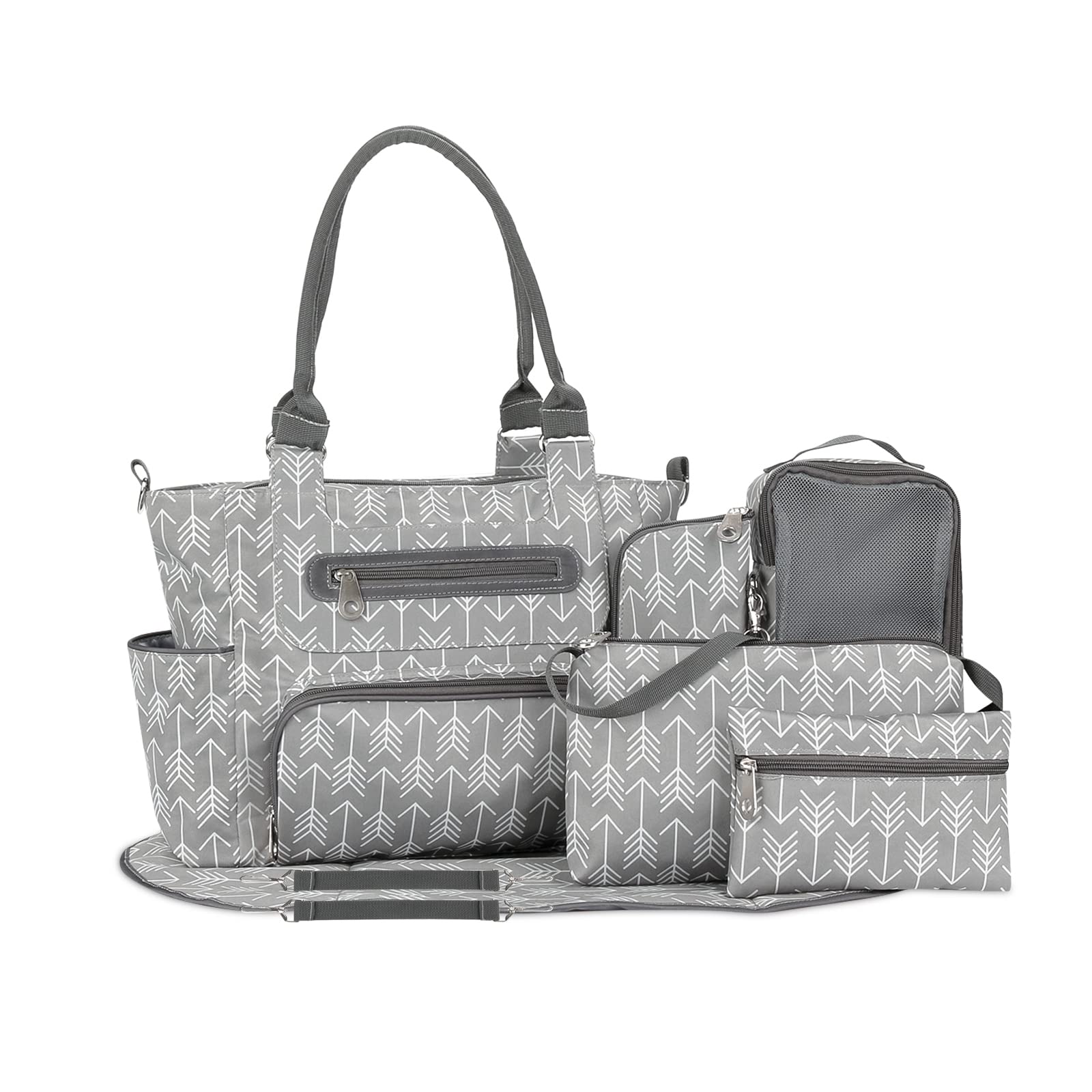 SONARIN Multifunction Mummy Tote Bag with Changing Mat, Bottle Bag & Stroller Straps (Grey)