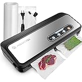 Vacuum Sealer Machine, Aobosi Powerful 90Kpa 8-IN-1 Food Vacuum Sealer for Dry/Moist Food, Built-in Cutter and Bag Storage, Bag Roll & 5 Pre-cut Bags