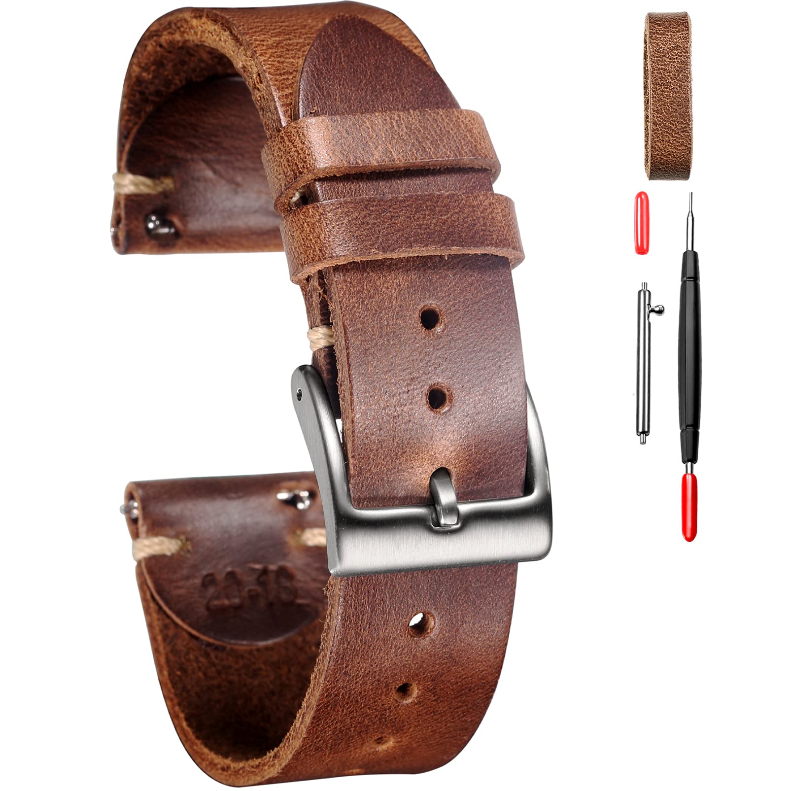 Soft Horween Leather Watch Bands for Men, 18mm Watch Strap Quick Release Vintage Watch Wrap with Heavy Duty Dust Buckle — image 1