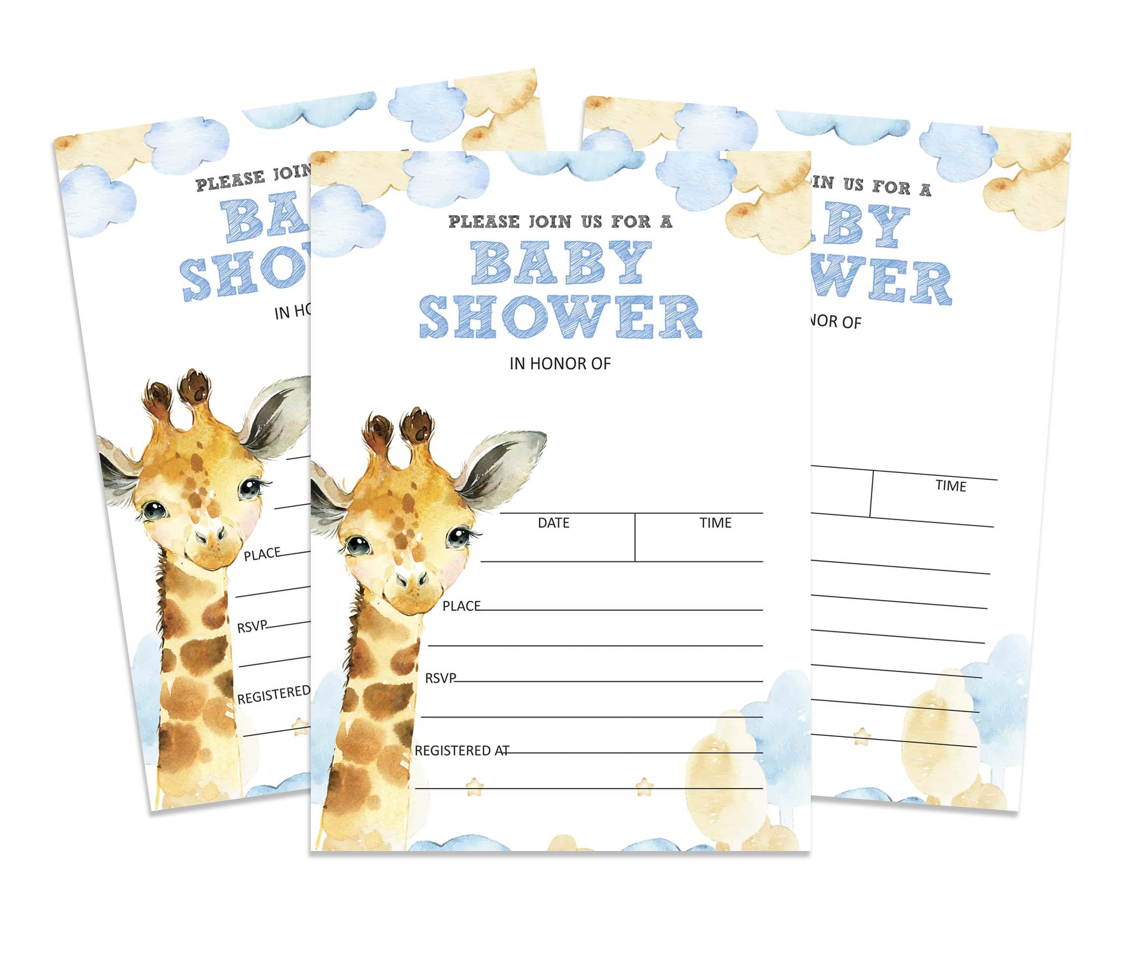 Inkdotpot 30 Fill In Style Baby Shower Invitation Cards Giraffe Jungle Animals Blank Invites