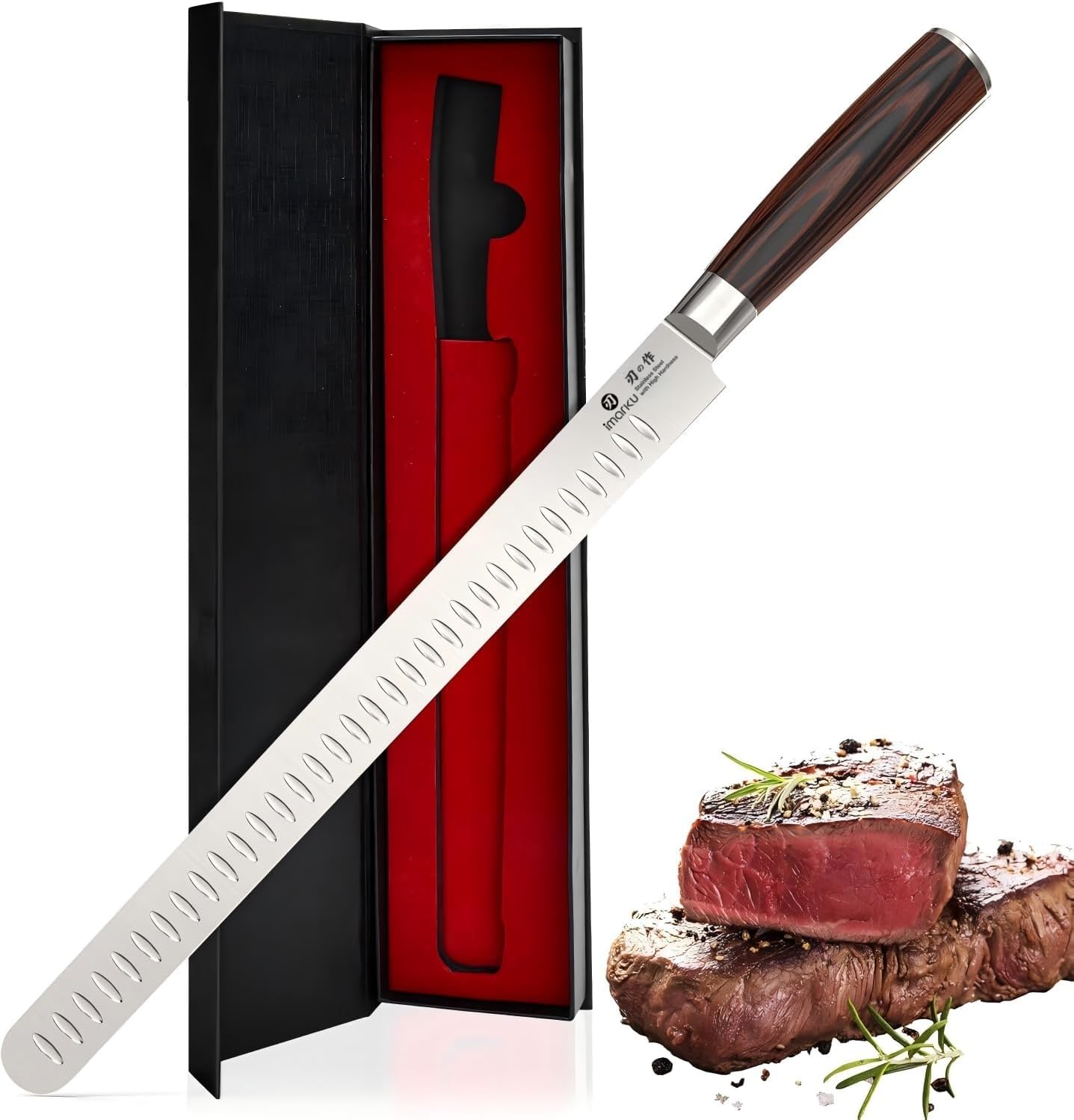 imarku Brisket Knife, 12 Inch Ultra Sharp Carving Slicing Knife for Brisket, BBQ, Turkey, Ham, Ribs, and Roast Beef, High Carbon Stainless Steel Blade, Ergonomic Pakkawood Handle, Gift Box Image