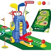 Humzo Toddler Golf Set for Boys Girls Age 3 4 5 6, Exclusive Foot-Pedal Design Auto-Reloads Balls, Upgraded Kids Golf Cart with 3 Clubs & 8 Balls, Indoor and Outdoor Golf Toys Birthday Gift