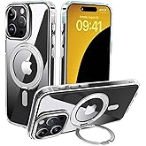 chitri Compatible with 15 Pro Case,360° Rotatable Four-Way Stand,Magnetic Ring Holder [Compatible with MagSafe] Military Grade Shockproof Slim Transparent Case (Clear)