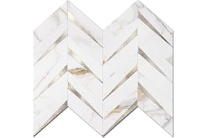 STICKGOO 10-Sheet Herringbone Tile Peel and Stick Backsplash, Calacatta Marble Mixed Light Gold PVC Stick on Backsplash, Self Adhesive Wall Tile for Kitchen and Bathroom