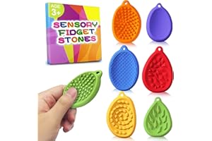 CHILVIL Fidget Toys Worry Stone for Kids 6 Pack Silicone Chewy Nacklace Sensory Stones Toy for Autism ADHD Kids Adults Anxiety Relief Quiet Figette Stress Chew Toys Classroom Prizes Stocking Stuffers Gifts