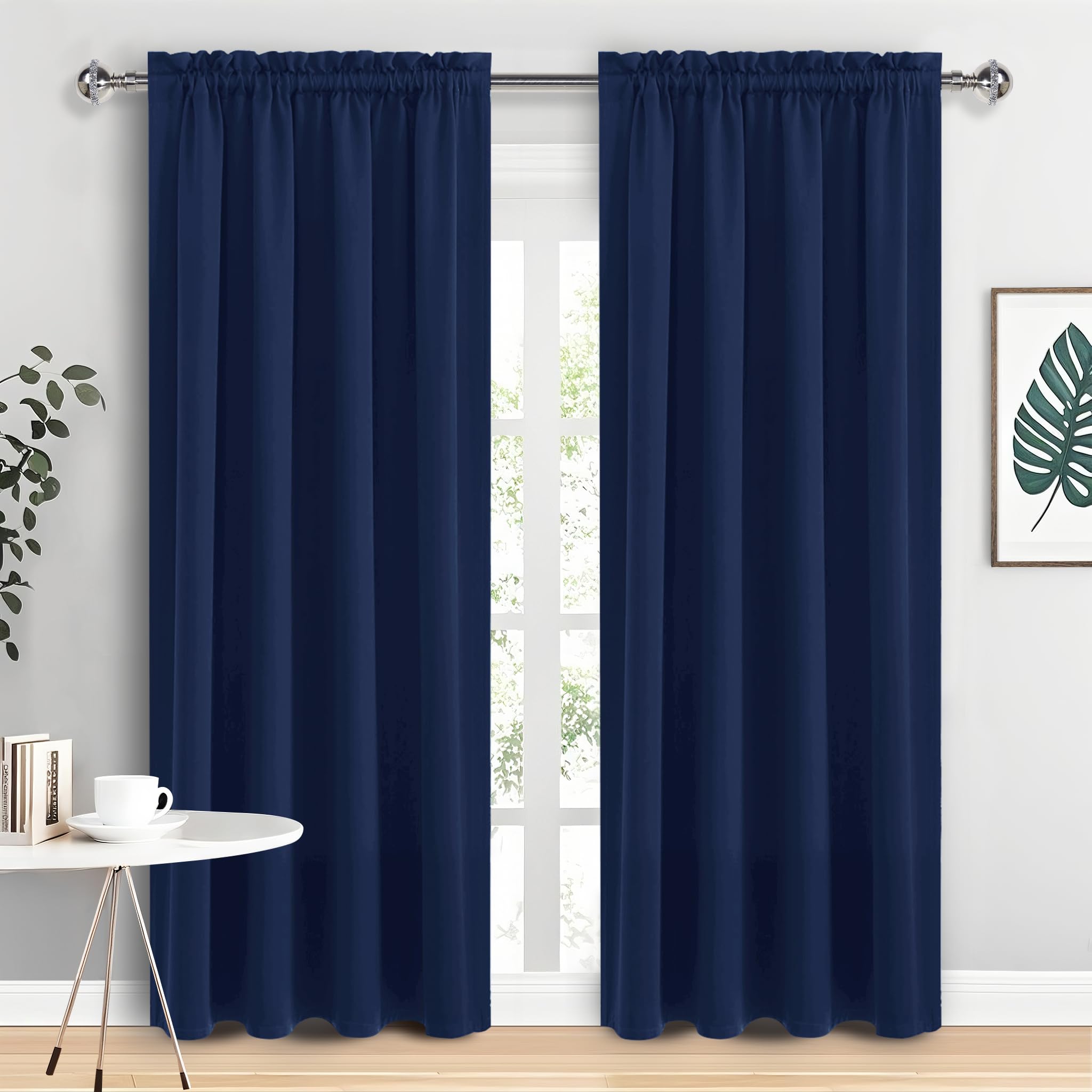 DWCN Navy Blue Blackout Curtains for Living Room 84 Inch Length 2 Panels Set Window Drapes Thermal Insulated Room Darkening Rod Pocket Curtains for Kids Boys Room (W52 x L84 Inch, Navy Blue)
