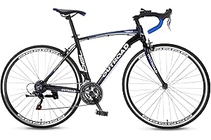 PanAme 14-21 Speed Road Bike with Light Aluminum Alloy Frame, 700C Wheel Commuter Bicycle with Dual Disc/V Brakes for Men and Women, Adult Faster Racing Bike (Black, Red, Blue, White)