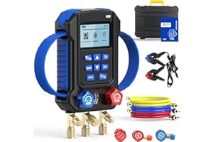 BELEY Digital Manifold HVAC Gauge Set,95 Refrigerants Dual Pressure&Temp Test with Temperature Clips and Hoses Vacuum AC Gauges for R454B R1234YF R134A R404A R410A R32