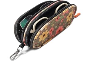Tangoner Double Eyeglasses Case Soft Portable Zipper Sunglasses Pouch with Keychain Clip for Men Women
