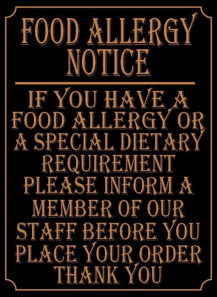 Jacksoney Tin Sign New Aluminum Food Allergy Metal Notice Pub Restaurant Take Away Safety Warning Sign Metal Sign 11.8 x 7.8 Inch