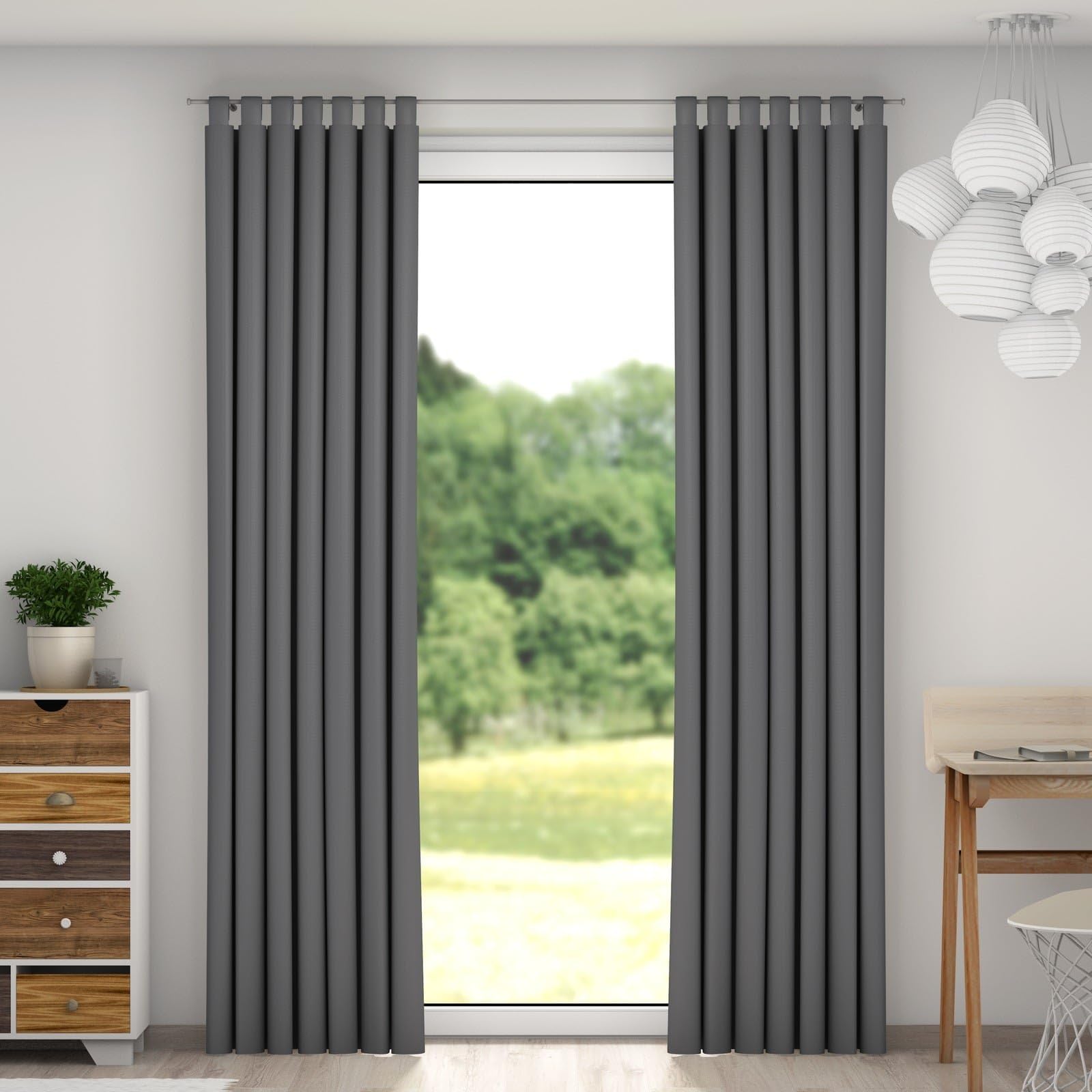 DW100B Deswin Blackout Curtain with Straps and Buckles, polyester, dark grey, 140 x 265 cm