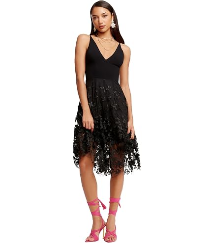 Dress the Population Womens Alicia Sleeveless Plunging Fit and Flare Midi Dress, Black, XX-Small US at Amazon Women's Clothing store