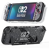 [Improved Version] GLDRAM Case for Nintendo Switch 2 (2025), Dockable Hard Shell PC Protective Cover with Split Design, Anti-Scratch Switch 2 Skin Accessories Protector - Clear Glitter