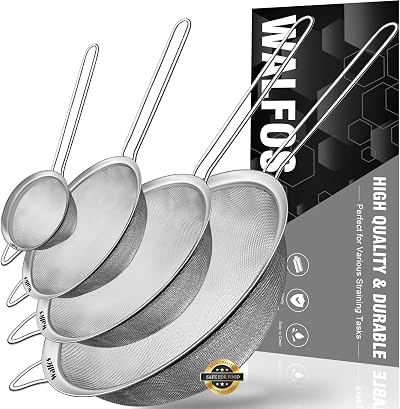 Walfos Fine Mesh Strainers Set Premium Stainless Steel Colanders Sifters