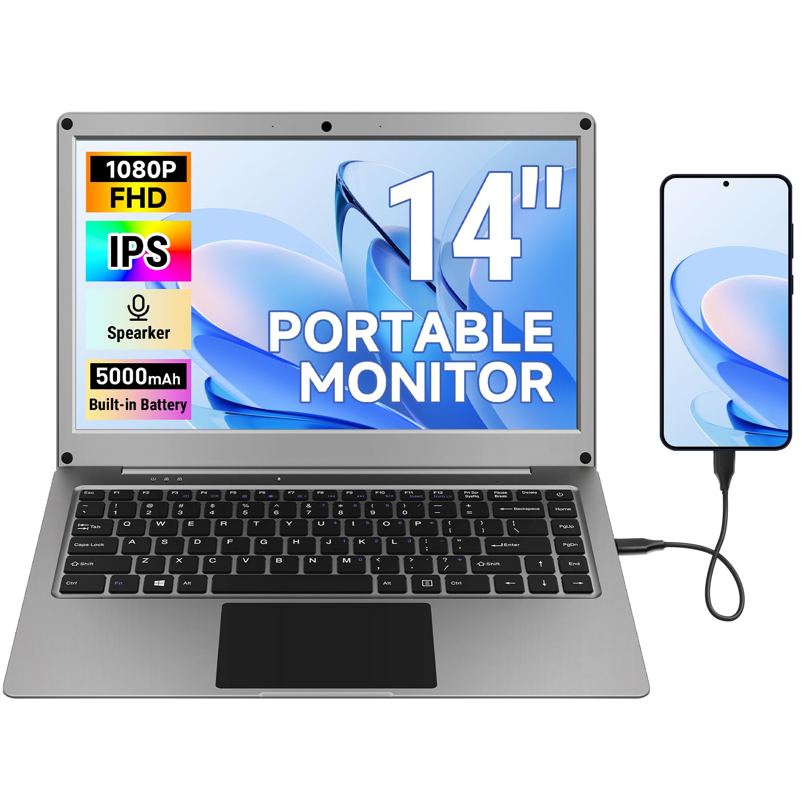 Photo 1 of Portable Monitor with Keyboard,14inch 1080P FHD Lapdock Compatible with Raspberry Pi/Mini PC/Phone/PC/Game Console,CrowView Note Built-in Battery with RPi5 Adapter(Full TypeC & HDMI Cable Included)
