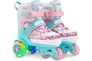 HYKID Toddler Roller Skates, 4 Adjustable Sizes, Fun Illuminating, Safety Three-Point Type, Breathable Upper, Beginners' Roller Skates for Girls Boys Kids