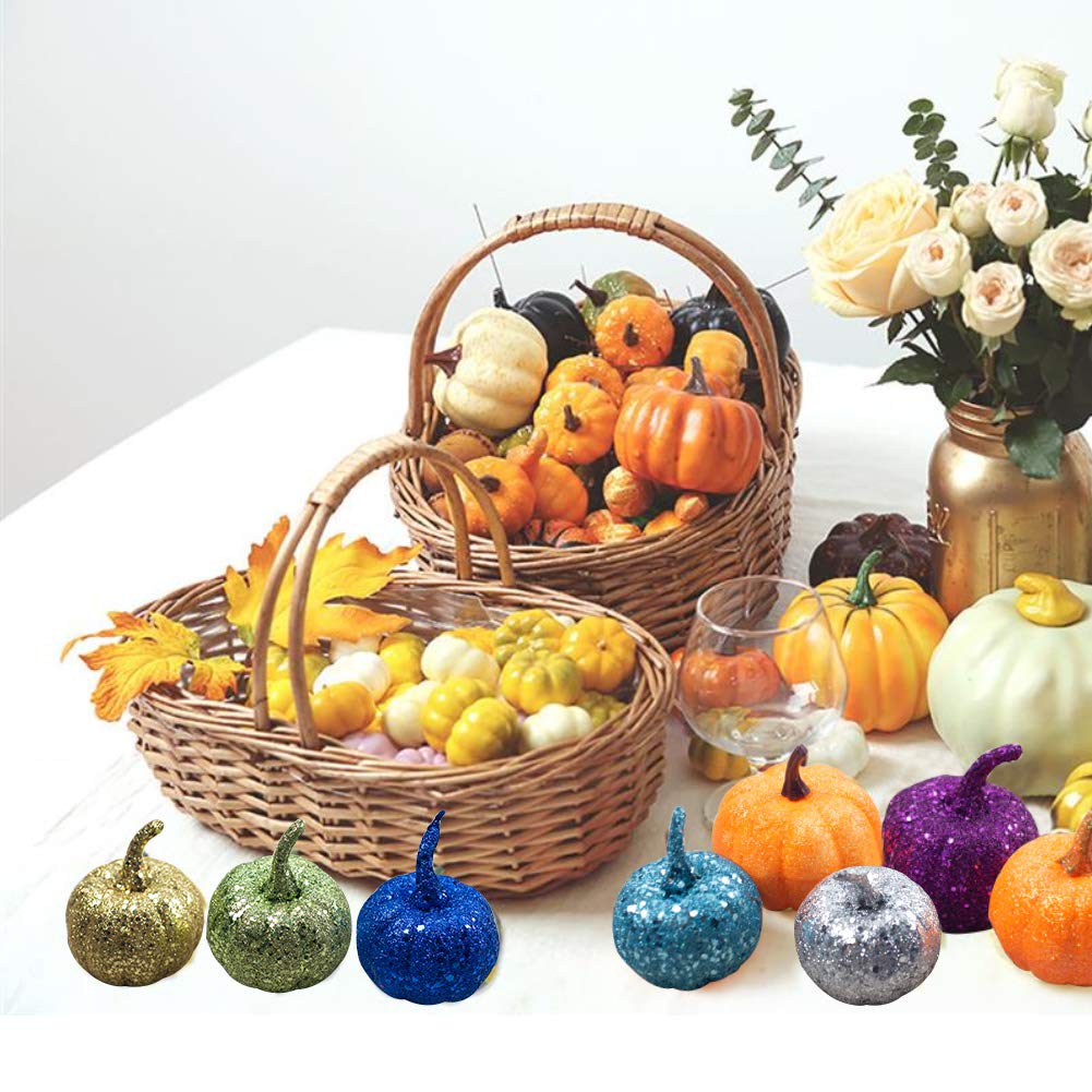 LoveInUSA Artificial Pumpkin, 9 Pcs Fake Pumpkin 8 x 2.25inch 1 x 2.5inch for Halloween Autumn Thanksgiving Party Decoration