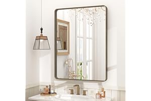 CHARMOR 24x32 Bronze Bathroom Mirror, Rounded Rectangle Bronze Frame Mirror, Brushed Bronze Bathroom Vanity Mirror Wall-Mounted, Anti-Rust, Hangs Horizontally or Vertically