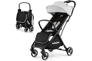 BABY JOY Lightweight Baby Stroller, Compact Travel Stroller for Airplane, Infant Toddler Stroller w/Adjustable Backrest & Canopy, Storage Basket, Self Standing Gravity Fold, Aluminium Frame (Gray)