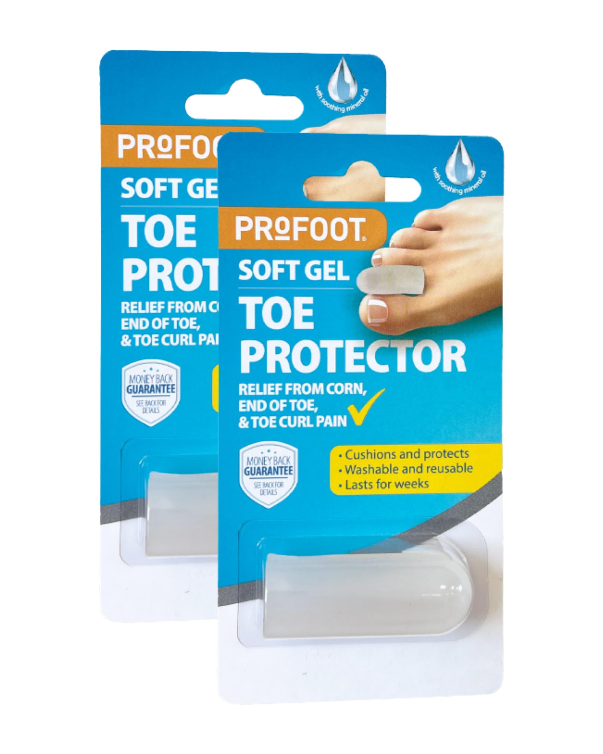 Profoot Soft Gel Toe Protectors - Pain Relief for Corns, Hammer Toes, and Overlapping Toes - Toe Protectors for Feet - (2 Pack)