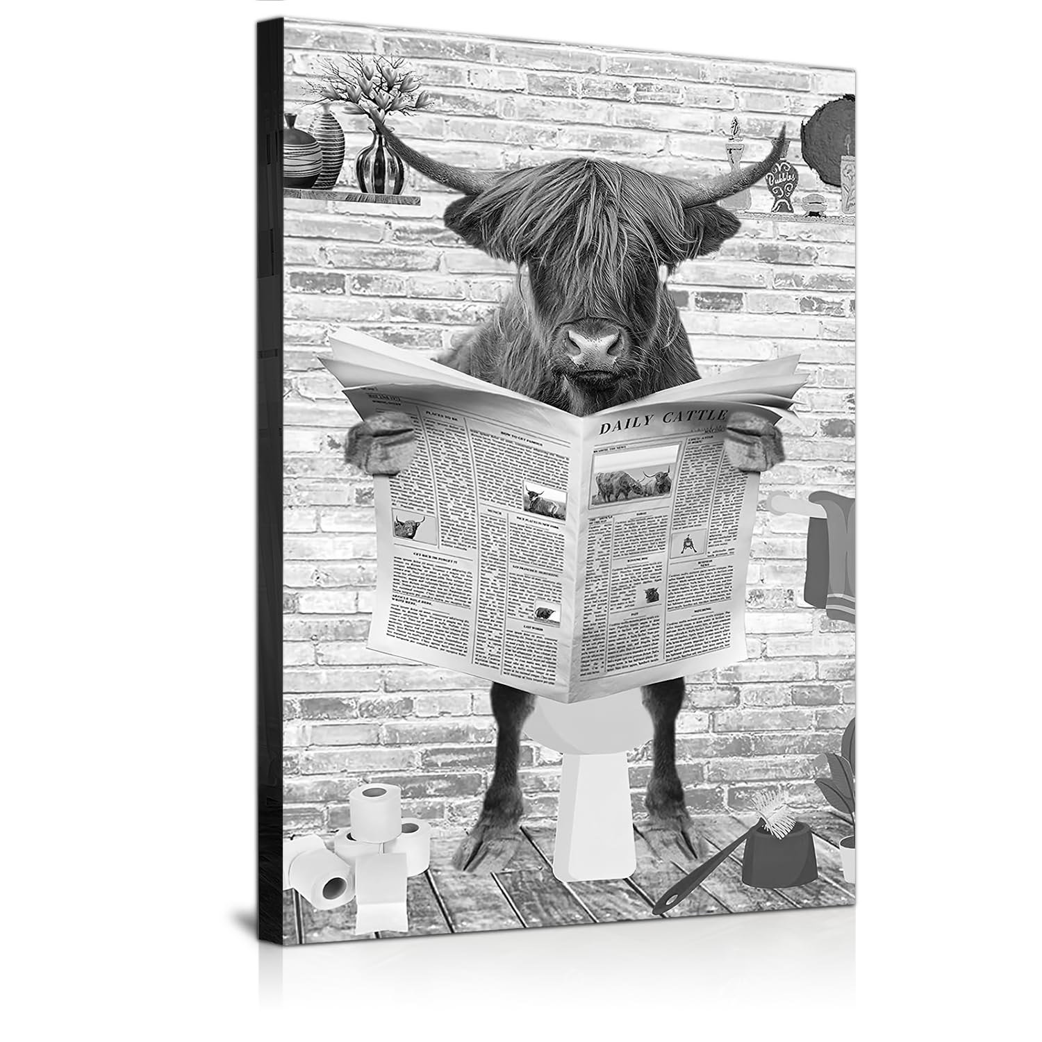 JNAOZI Bathroom Black and White Canvas Painting, Black White Vintage Canvas Pictures, Bathtub Animal Print Canvas Painting Poster, Without Frame (F5, 60 x 90 cm x 1)