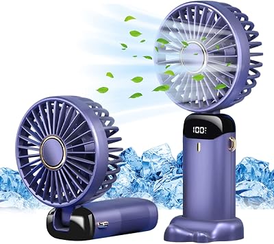 Jsdoin Handheld USB Rechargeable Fan 5 Speeds 5000mAh LED Display WathetBlue