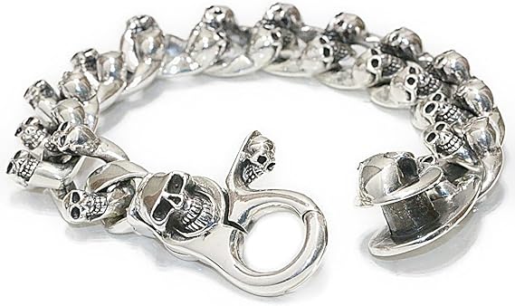 Amazon Co Jp スカル ブレスレット 髑髏 骸骨 ボーン プレート チェーン シルバーブレスレット シルバーアクセサリー シルバーアクセサリー メンズ シルバーバングル ブレスレット バングル シルバー925 服 ファッション小物