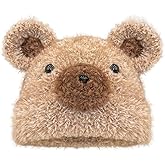 URAWOW Kawaii Bear Beanie Plush Hand Knitted Beanie Skull Cap Fur Fuzzy Furry Winter Hats for Man Women Accessories