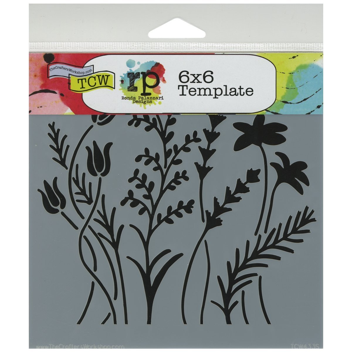 The Crafter's Workshop TCW6X6-433 6 x 6-inch Wildflowers Stencil, Black/ White