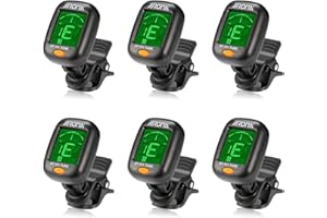 Guitar Tuner 6 Set, Meeland Mini Clip-on Tuner for Guitar/Bass/Ukulele and Violin/Anti-Interference Color LCD Display/Battery