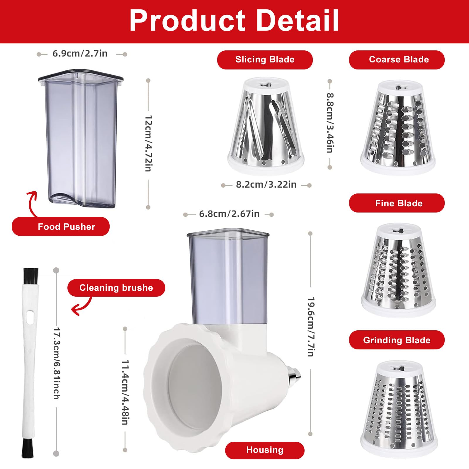 Updated Shredder Cheese Grater Attachment for KitchenAid Stand Mixers, Salad Machine with Vegetable Slicer, Salad Maker, Food Slicers Slicer Shredder Attachment with 4 Blades Dishwasher Safe