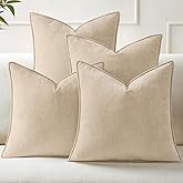decorUhome Spring Set of 4 Beige Couch Throw Pillow Covers 18x18, Decorative Soft Neutral Chenille Pillow Covers with Elegant Design for Living Room Bed Sofa