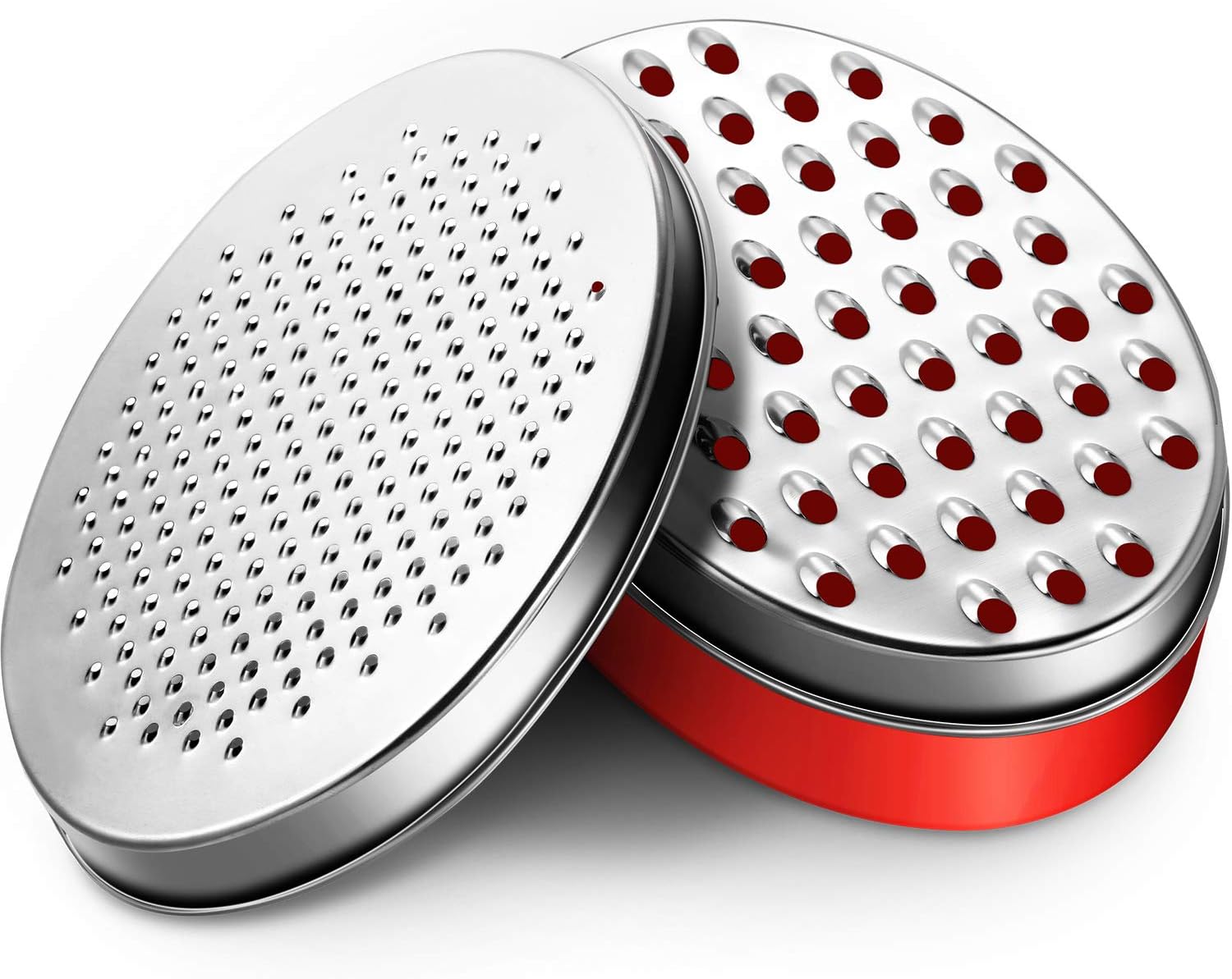 Cheese Grater with Food Storage Container and Lid Vegetable Chopper Shredder for Hard Soft Cheeses Cheddar, Ginger, Vegetables, Butter, Chocolate and Nutmeg (Red)