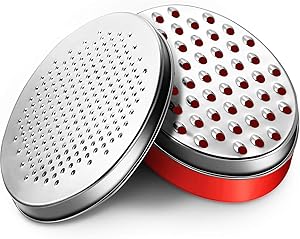 Cheese Grater with Food Storage Container and Lid Vegetable Chopper Shredder for Hard Soft Cheeses Cheddar, Ginger, Vegetables, Butter, Chocolate and Nutmeg (Red)