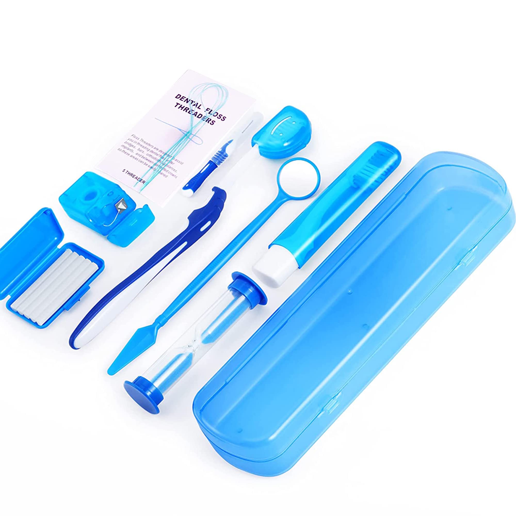 ZKSMNB Orthodontic Care Kit, Braces Kit, Portable Orthodontic Cleaning Kit, V-Brush Oral Mirror Interdental Brush Dental Floss Dental Wax Oral Care Travel 8-Piece Set (Blue)