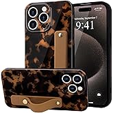 LAPOPNUT for iPhone 15 Pro Case with Wrist Strap, Cheetah Leopard Tortoise Shell Print Shockproof Soft TPU Protective Case for Women Girls, Slim Anti Scratch Case for iPhone 15 Pro 6.1 Inch,Brown