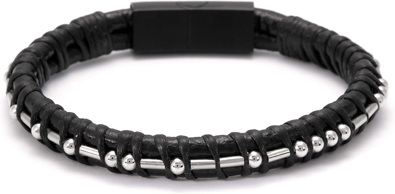 MEMGIFT Inspirational Gifts for Men Leather Morse Code Bracelets for Brother Boys Funny Christmas Birthday Gift for Boyfriend Sister Leather Jewelry Handmade Bangle Black: Jewelry