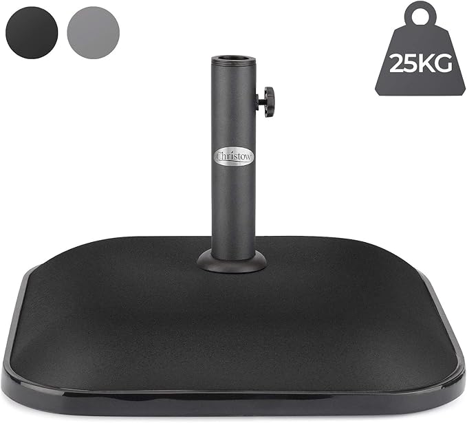 CHRISTOW Garden Parasol Base 25kg, Square Patio Umbrella Weight, Outdoor Sun Shade Canopy Stand