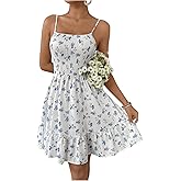 Milumia Women's Summer Floral Mini Dress Smocked Ruffle Spaghetti Strap Flowy Boho Cami Dress
