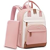 LOVEVOOK Diaper Bag Backpack, Baby Bag with Changing Pad, Large Diaper Backpack Boy Girl, Waterproof Baby Registry Bag for Mom Dad with Stroller Buckles, Pink-beige-brown
