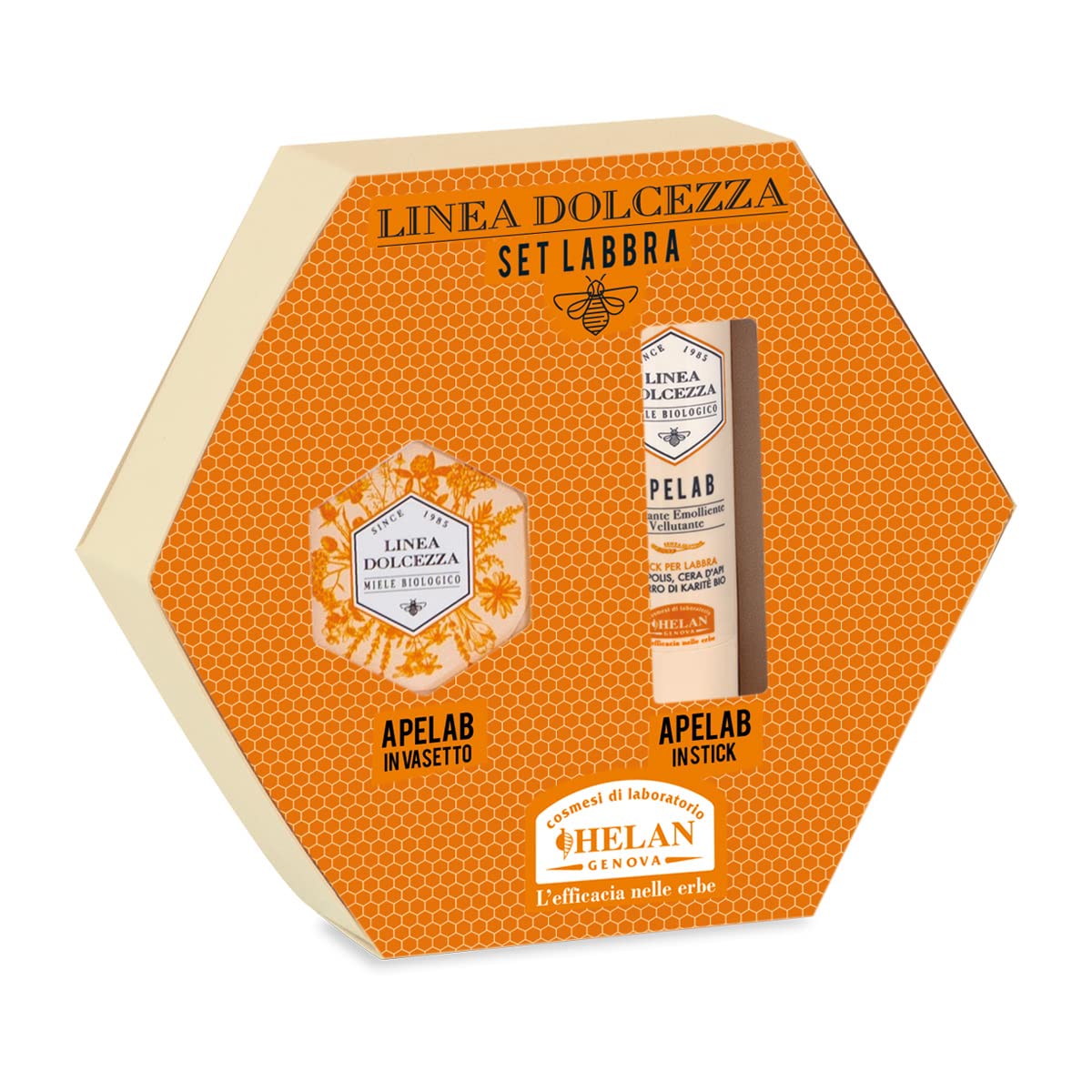 Helan Linea Dolcezza - Lip Care Gift Set with Moisturising Lip Balm in Stick 4ml with Shea Butter & Beeswax + Lip Butter 15ml with Castor Oil for Dry Skin, Soothing Repair Treatment - Made in Italy