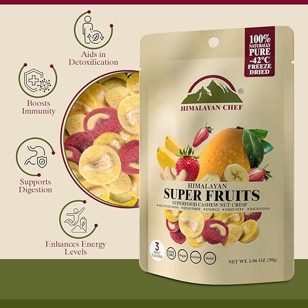 HIMALAYAN CHEF SUPER REDS FREEZE-DRIED FRUIT CASHEW NUT CRISPS, 30G | MIX SUPERFOOD FRUITS | HEALTHY SNACKS PACKED WITH MULTIVITAMINS, HIGH FIBER & ANTIOXIDANTS FOR ENERGY BOOST