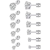 VOLUKA Cubic Zirconia Stainless Steel Screw Flat Back Earring - Hypoallergenic Stud Earrings for Women & Men - 316L Titanium CZ Stud Earrings for Nickel-Free, Trendy & Elegant