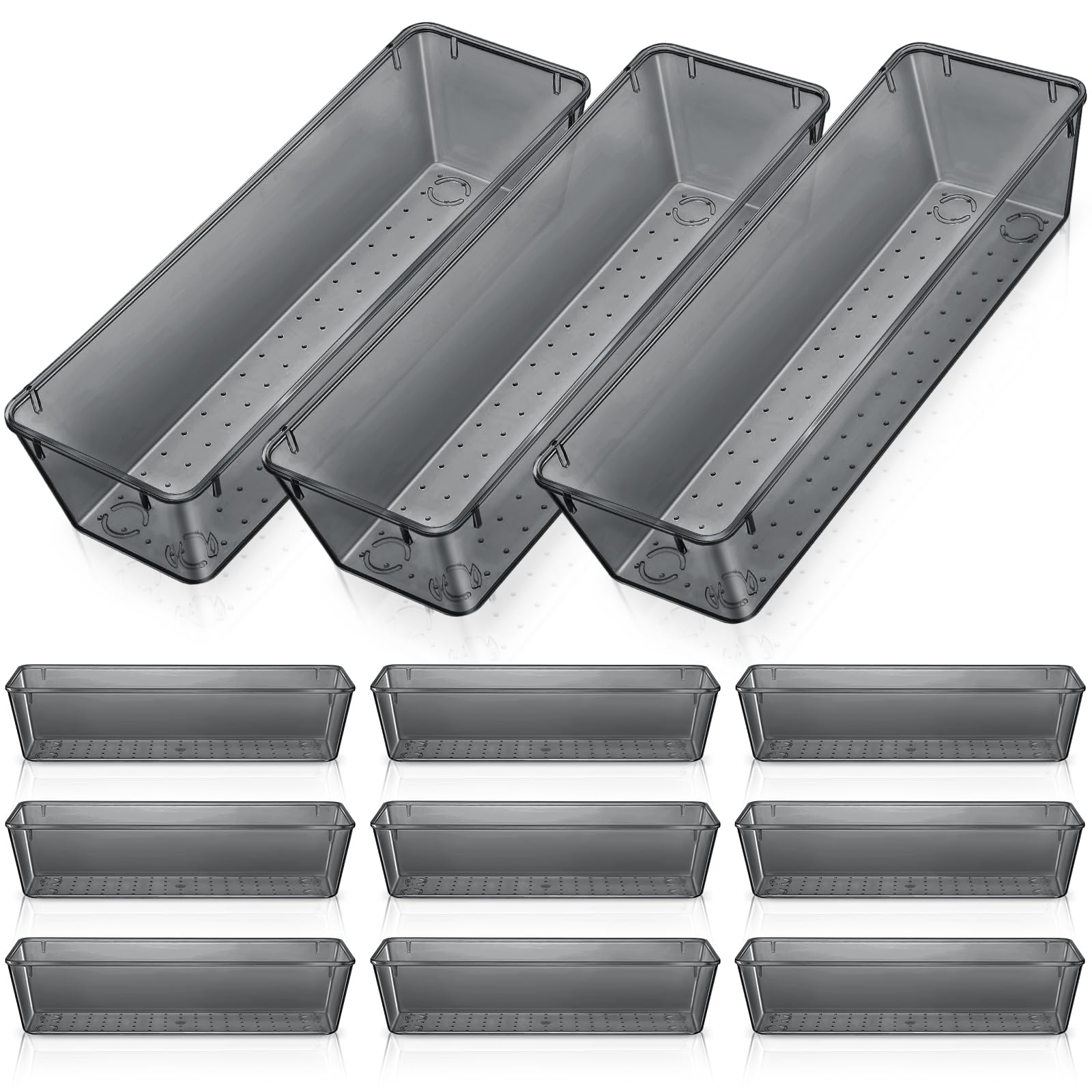 Photo 1 of ***(MISSING RUBBER GRIPS)***Maitys 12 Pcs Vanity Drawer Organizer 9 x 3 x 2 Inches Clear Plastic Utensil Organizers Kitchen Drawers Dividers for Office Desk Silverware Kitchen Utensils Cosmetics and Bathrooms(Black)