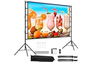 Projector Screen and Stand,100inch Indoor Outdoor Movie Projection Screen 4K HD 16: 9 Wrinkle-Free Design for Backyard Movie 