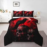 Manfei Skeleton Crow Bed Comforter Set Queen Size,Skull Skeleton Super Soft Microfiber Bedding Set for Girls Boys,Happy Halloween Decorative Quilter Set
